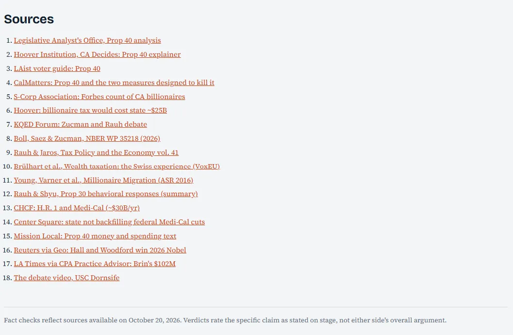 The scorecard’s list of 18 sources