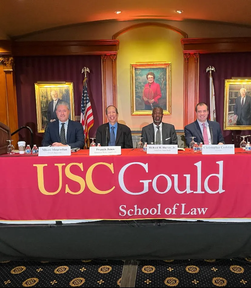 Panelists seated at the USC Gould School of Law forum